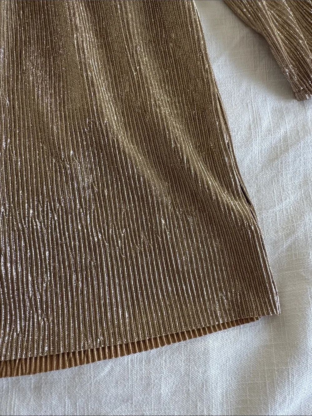 H&M Metallic Gold Ruffle-Detail Long Sleeve Dress